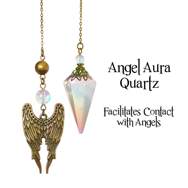 Angel Aura Quartz Pendulum with Angel Wings