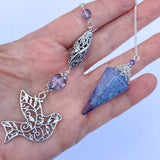 Tanzanite Aura Quartz Pendulum with Dove