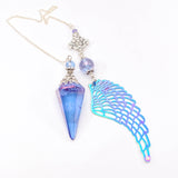 Tanzanite Aura Quartz Pendulum with Electroplated Wing