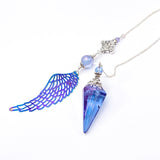 Tanzanite Aura Quartz Pendulum with Electroplated Wing