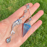 Aqua Aura Quartz Pendulum with Angel Wing or Mermaid