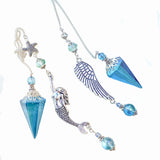 Aqua Aura Quartz Pendulum with Angel Wing or Mermaid