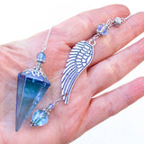 Aqua Aura Quartz Pendulum with Angel Wing or Mermaid