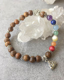 Wood Yoga Mala Bracelet with Chakra Stones