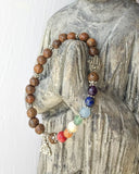 Wood Yoga Mala Bracelet with Chakra Stones