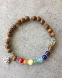 Wood Yoga Mala Bracelet with Chakra Stones