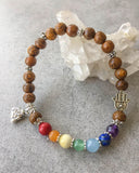 Wood Yoga Mala Bracelet with Chakra Stones