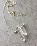 Clear Quartz Crystal Points Bar Necklace