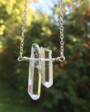 Clear Quartz Crystal Points Bar Necklace