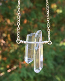 Clear Quartz Crystal Points Bar Necklace