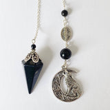 Shungite Pendulum with Howling Wolf on Celtic Moon