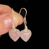 Rose Quartz Heart Earrings, .925 Sterling Silver