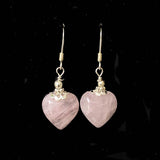 Rose Quartz Heart Earrings, .925 Sterling Silver