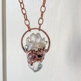 Electroformed Clear Quartz Crystal Cluster and Pink Tourmaline OOAK