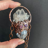 Electroformed Clear Quartz Crystal Cluster and Pink Tourmaline OOAK