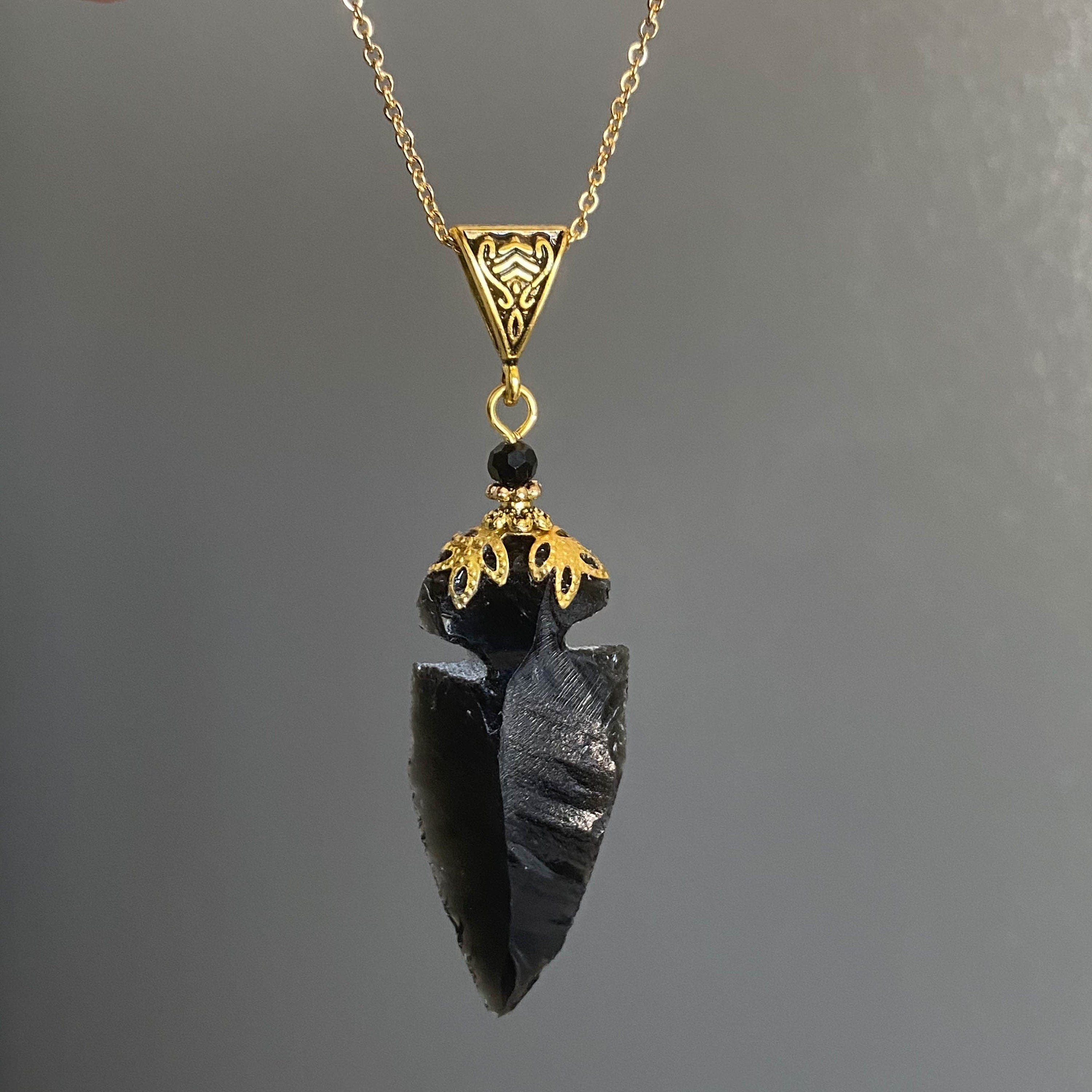 Obsidian Necklace Silver Arrowhead Necklace Black Arrowhead Pendant - Etsy