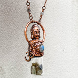 Labradorite Copper Electroformed Buddha Head Rollerball Pendant