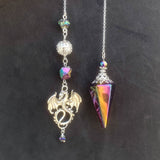 Titanium Rainbow Aura Quartz Pendulum with Dragon