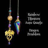 Titanium Rainbow Aura Quartz Pendulum with Dragon