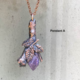 Amethyst and Branch Copper Electroformed Pendant OOAK