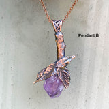 Amethyst and Branch Copper Electroformed Pendant OOAK