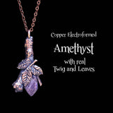 Amethyst and Branch Copper Electroformed Pendant OOAK