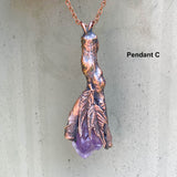 Amethyst and Branch Copper Electroformed Pendant OOAK