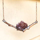 Copper Electroformed Branch Necklace with Auralite 23 Cluster