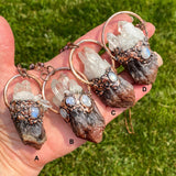 Raw Super 7, Quartz Cluster and Rainbow Moonstone Amulet